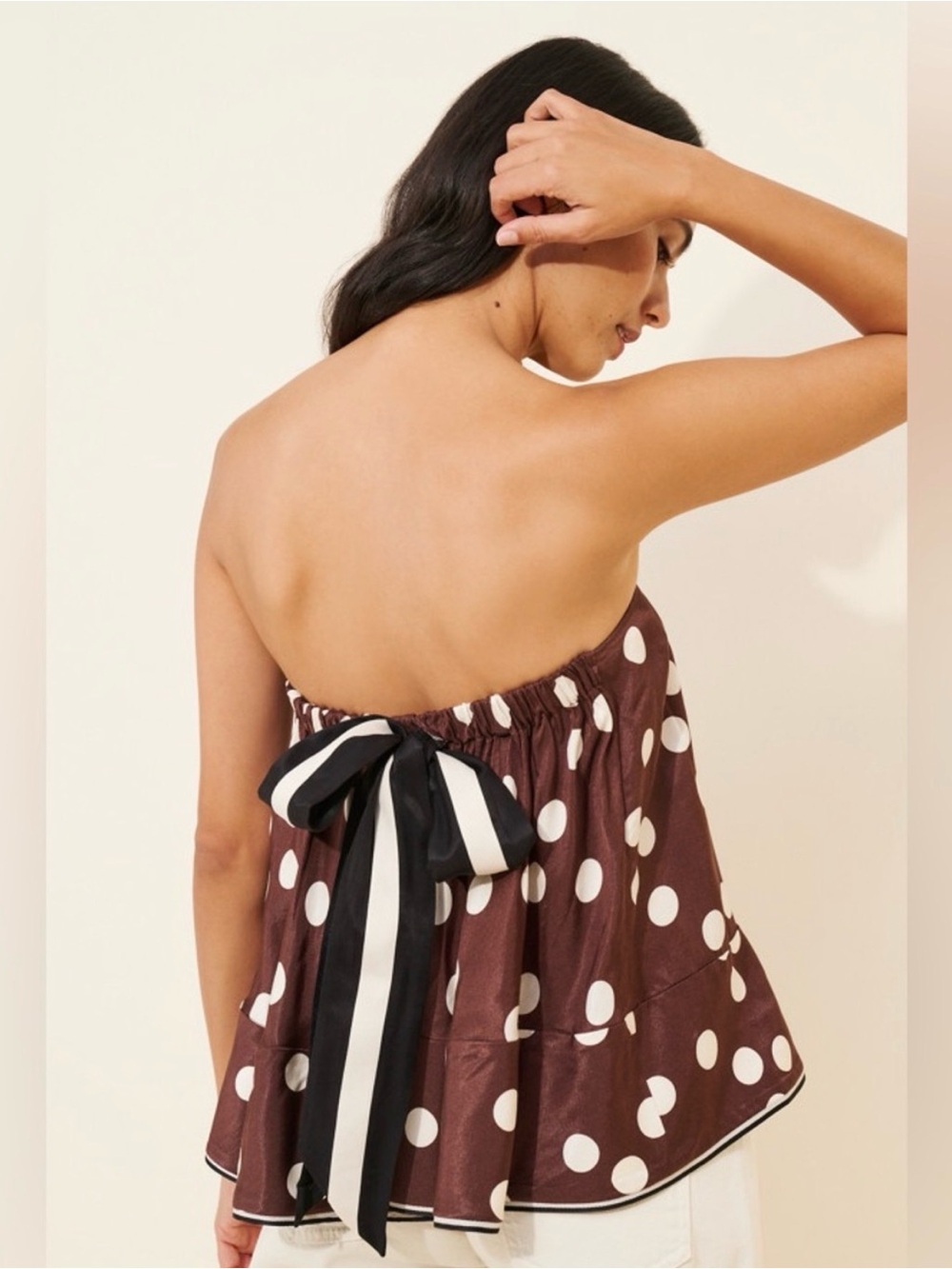 Maeve Anthropologie Strapless Swingy Scarf Top Top Brown Polka Dot Medium
